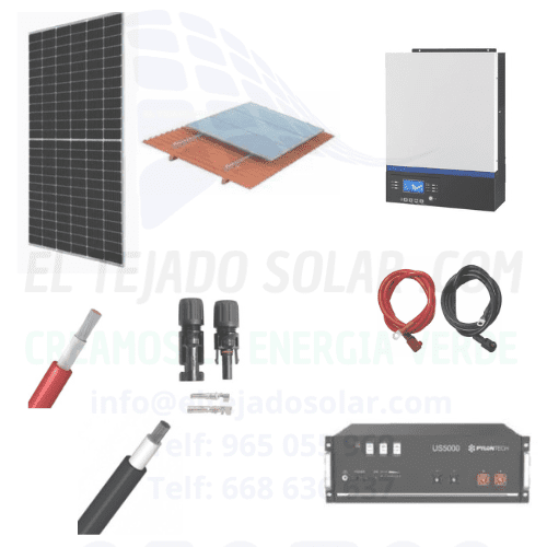 Kit solar aislada 6000 W ⚡ litio 48 V Pylontech 🔋 panel 650 W 🌞 teja