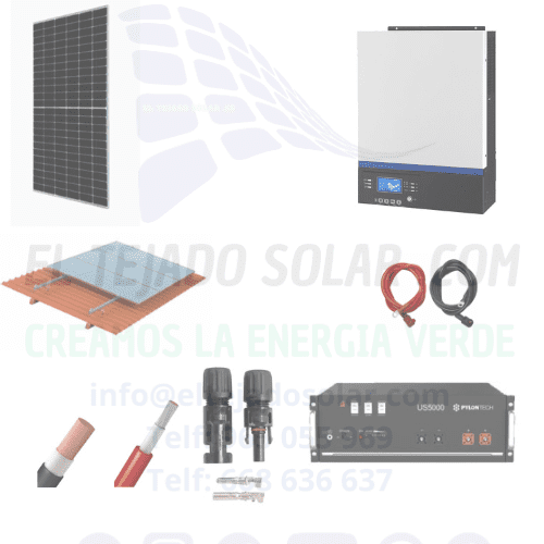 Kit solar 3,03 kWp con inversor Voltronic 4 kW y batería de litio 2,8 kWh, 5 paneles de 605 W JA Solar