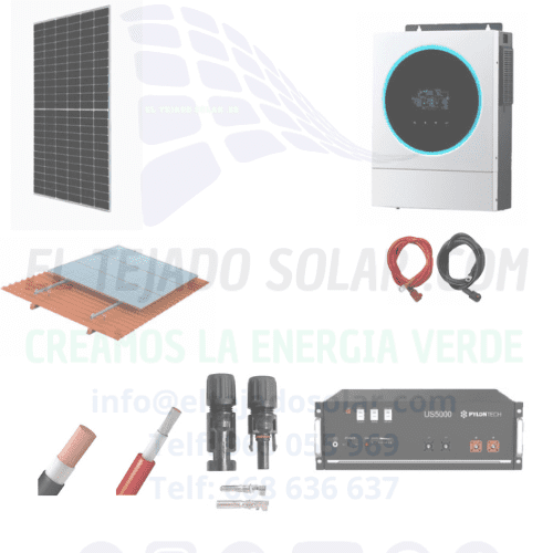 Kit solar para vivienda aislada 9 × 665 W con inversor 8 kW y 2 baterías de litio 4,8 kWh