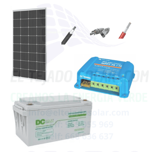 Kit solar camper 12 V 100 Wp con regulador MPPT Victron 10 A y batería AGM 100 Ah, panel de 100 W
