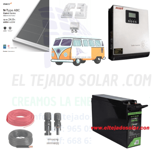 KIT SOLAR CAMPER 🚐 PANEL 600 W ☀️ BATERIA LITIO 12 V 200 Ah 🔋 INVERSOR Must 1000 W MPPT ⚡