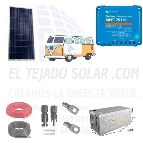 Kit solar camper 12 V 160 W con regulador MPPT Victron 10 A y batería AGM 250 Ah Kit solar camper 12 V 160 W con regulador MPPT Victron 10 A y batería AGM 250 Ah