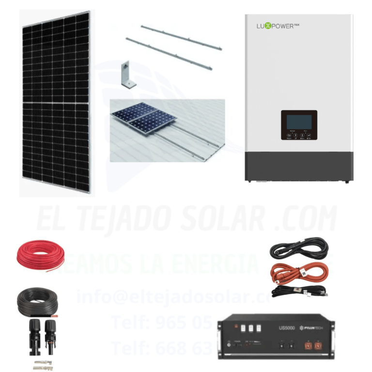 Kit solar para vivienda aislada 48 V 4,9 kWp con inversor 6 kW y batería de litio 4,8 kWh