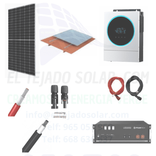Kit solar 4 kW 24 V ⚡ litio 2800 W 🔋 panel 480 W ☀️ teja
