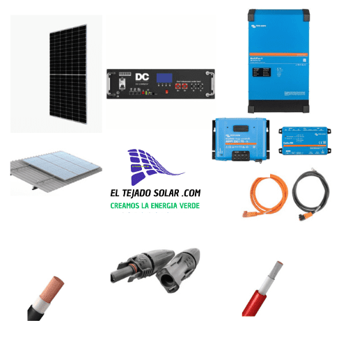 Kit solar 4,76 kWp con regulador MPPT Victron 70 A y 2 baterías de litio 4,8 kWh
