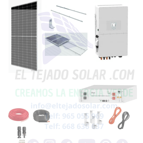 Kit solar de conexión a red 5,99 kWp con inversor Deye 5 kW y batería de litio 5,12 kWh Kit solar de conexión a red 5,99 kWp con inversor Deye 5 kW y batería de litio 5,12 kWh