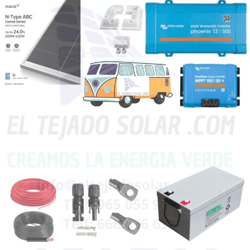 KIT SOLAR CAMPER 🚐 INVERSOR Victron 500 W + REGULADOR MPPT CON APP 30A ⚡ PANEL 605 W ☀️ BATERIA AGM 300 Ah 🔋