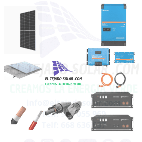 Kit solar 4,68 kWp con regulador MPPT Victron 70 A y 2 baterías de litio 4,8 kWh