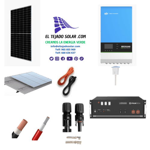 Kit solar de conexión a red 48 V 5,32 kWp con inversor 4,5 kW y batería de litio 5,1 kWh