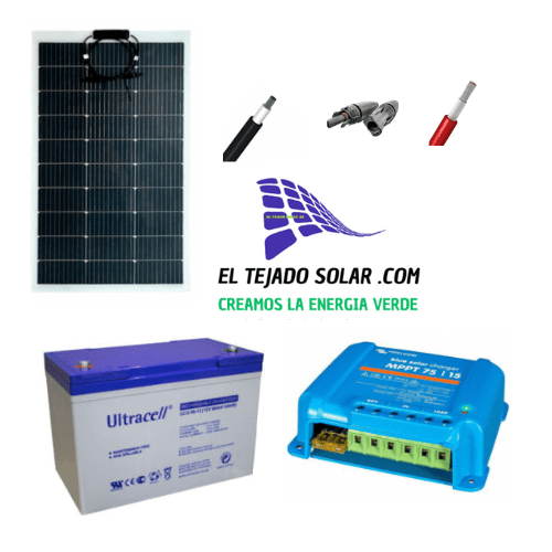 Kit solar camper 12 V 100 Wp con regulador MPPT Victron 10 A y batería AGM 100 Ah, panel de 100 W, 8 componentes