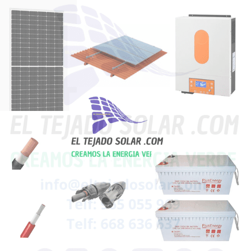 Kit solar vmiii twin 4000 W 24 V ⚡ batería GEL 250A 🔋 panel 500 W 15000 W al dia ☀️ estructura teja