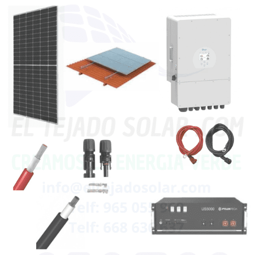Kit solar de conexión a red 48 V 3 kWp con inversor Deye 3,6 kW y batería de litio 4,8 kWh