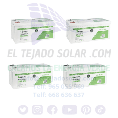 PACK 4 Baterías solares 10240 W Litio UPOWER Monobloque De 12.8 V 200 Ah UE-12Li200 2560 Wh PACK 4 Baterías solares 10240 W Litio UPOWER Monobloque De 12.8 V 200 Ah UE-12Li200 2560 Wh