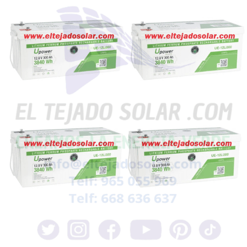 PACK 4 Baterías solares Litio 10240 W UPOWER Monobloque De 12.8 V 300 Ah UE-12Li300 3840 Wh