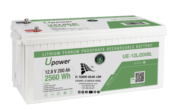 Batería Litio Upower 12 V 200 Ah UE-12Li200 bluetooth 2560 Wh
