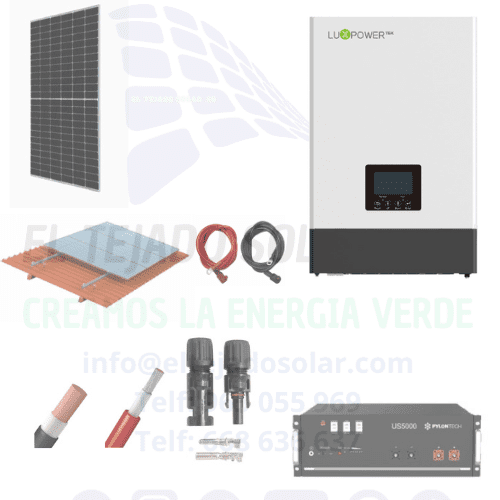 Kit solar LuxPower 5 kW⚡LITIO Pylontech 🔋 paneles 10 kW dia ☀️ teja Kit solar LuxPower 5 kW⚡LITIO Pylontech 🔋 paneles 10 kW dia ☀️ teja