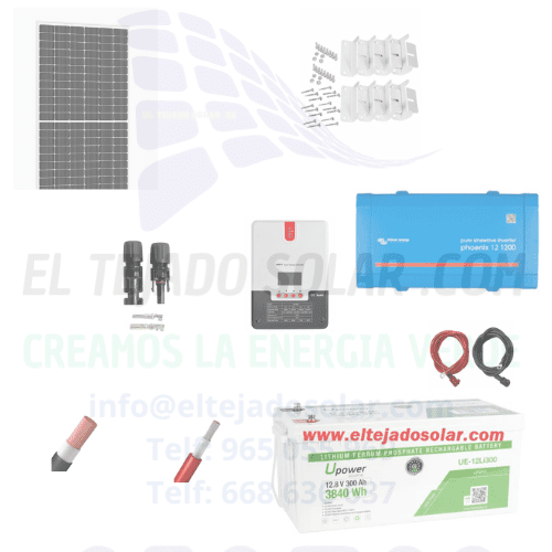 Kit solar camper 🚐 panel 605 W ☀️ batería litio 200A 🔋 inversor Victron 1200 W 12 V + regulador 40 Ah ⚡