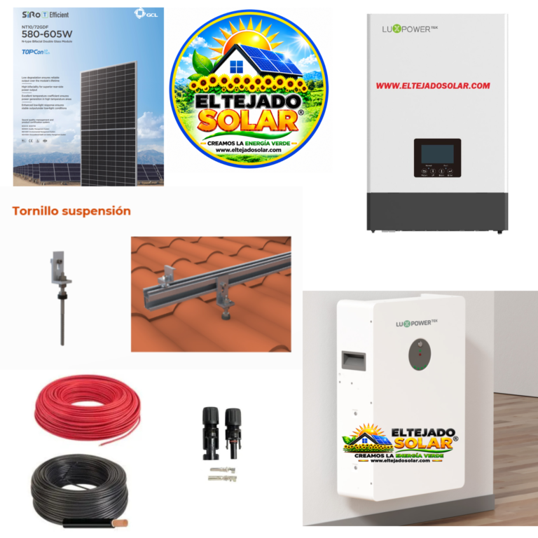 Kit solar 2,36 kWp con inversor Luxpower 5 kW y batería de litio (A ELEGIR)