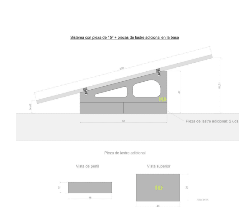 ESTRUCTURA INCLINADA HORMIGON 15° para 7 paneles solares