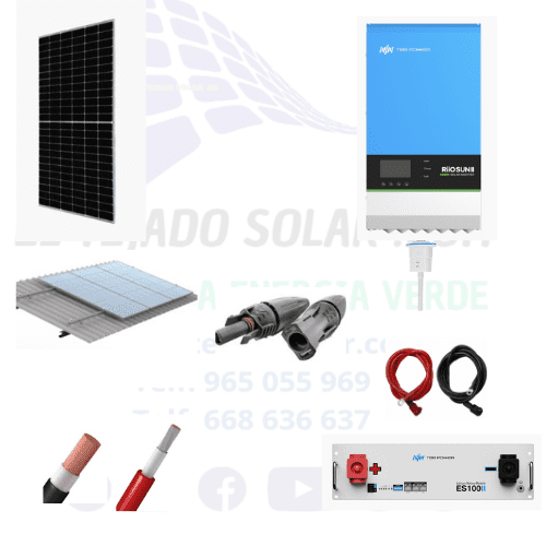 Kit solar para vivienda aislada 48 V 3,1 kWp con inversor 2,7 kW y batería de litio 105 Ah