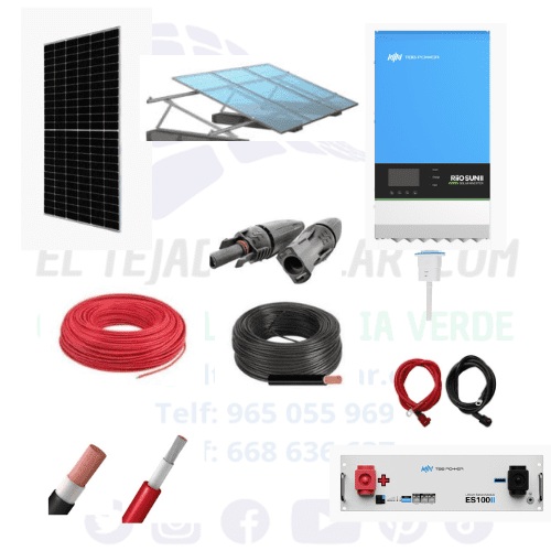 Kit solar para vivienda aislada 48 V 2,6 kWp con inversor 4,5 kW y batería de litio 105 Ah