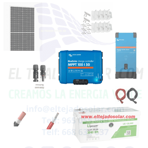 Kit solar camper 🚐 panel 650 W ☀️ batería litio 300A 🔋 inversor Victron 2000 W 12 V regulador 100 V 50 Ah bluetoth⚡