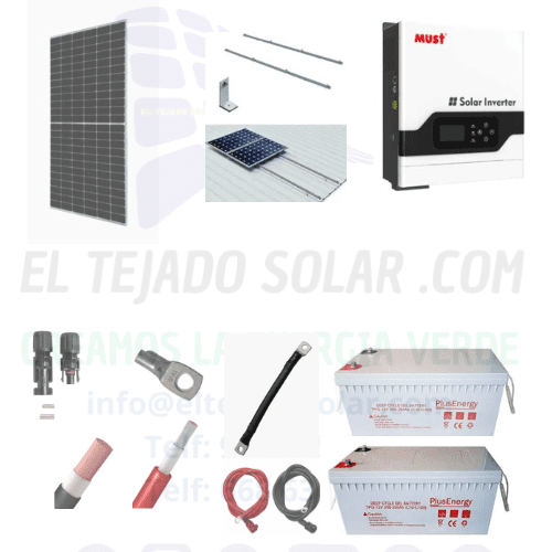 Kit Solar 3000 W 24 V ⚡ AGM 250A 🔋 PANEL 500 W 7500 W día ☀️