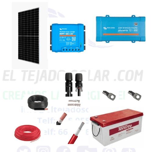Kit solar camper Victron 🚐 inversor 500VA ⚡ panel 410 W ☀️ agm 250A 🔋 reg. MPPT 100 V 20 Ah