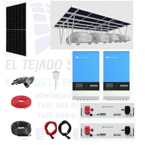 Kit solar tbb 16000VA ⚡ litio 10 kW 🔋 panel 595 W 74 kW día ☀️ parking solar