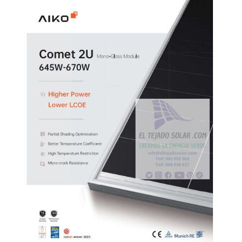 Panel solar 665 W AIKO 144 cel N-Type ABC Comet 2U 24.6%