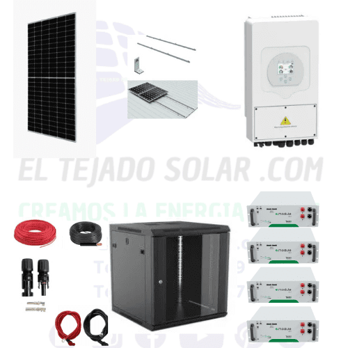 Kit solar 10,98 kWp con inversor Deye 8 kW y 4 baterías de litio 5,12 kWh