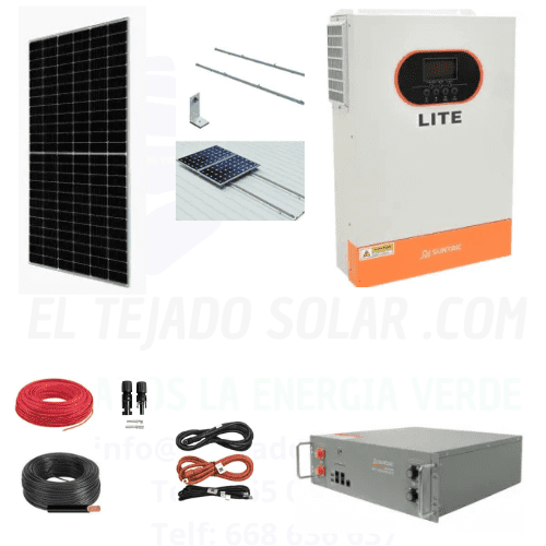 Kit solar 48 V 2 kWp con inversor 5,5 kW y batería de litio 5 kWh