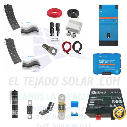 Kit solar camper 12 V 480 W con regulador MPPT Victron 35 A y batería de litio 300 Ah