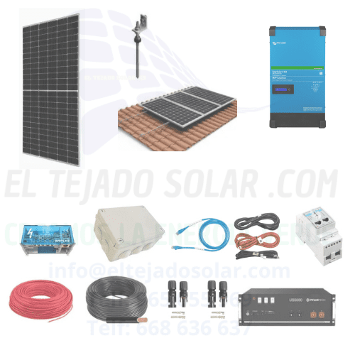 Kit solar de conexión a red 48 V 5,32 kWp y batería de litio 4,8 kWh