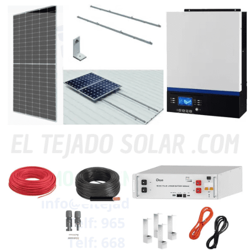 Kit solar 48 V 2,4 kWp con inversor Voltronic 6 kW y batería de litio 5,12 kWh