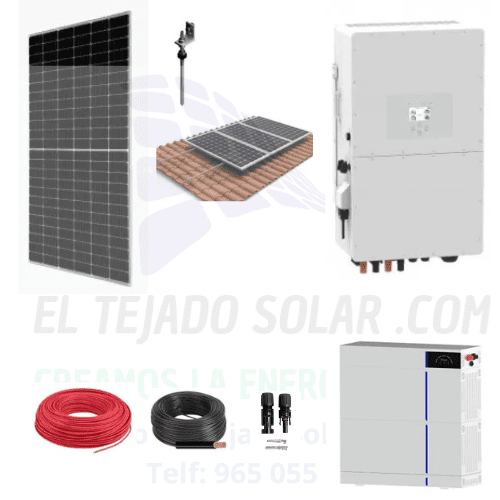 Kit solar de conexión a red 8,82 kWp con inversor Deye 10 kW y batería de litio 5,1 kWh