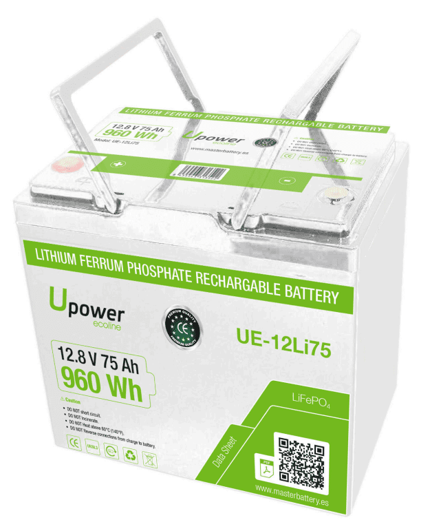Batería solar Litio Upower 12.8 V 75 Ah UE-12Li75 960 Wh Batería solar Litio Upower 12.8 V 75 Ah UE-12Li75 960 Wh