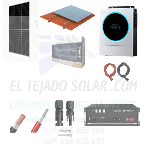Kit solar 2,98 kWp con inversor Voltronic 6 kW y batería de litio 4,8 kWh, 5 paneles de 595 W