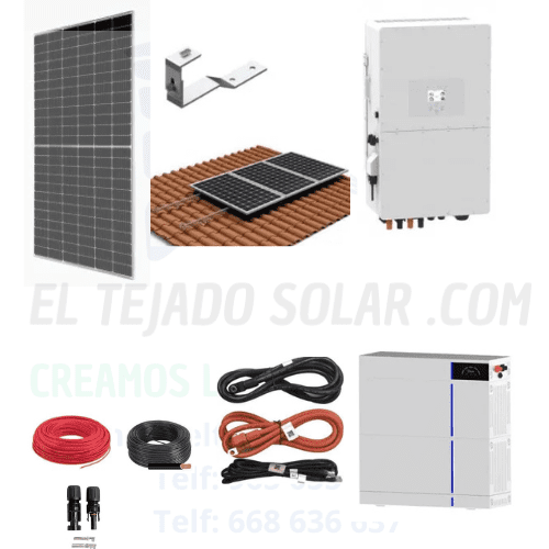 Kit solar de conexión a red 48 V 9,31 kWp con inversor Deye 8 kW y batería 5,1 kWh