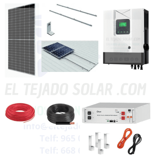 Kit solar 3,63 kWp con inversor Voltronic 6 kW y batería de litio 5,12 kWh Kit solar 3,63 kWp con inversor Voltronic 6 kW y batería de litio 5,12 kWh