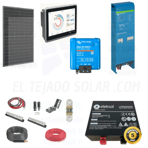 Kit solar camper 12 V 600 W y batería de litio 200 Ah