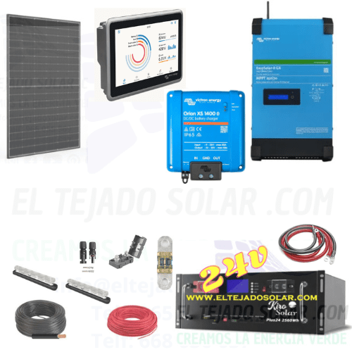 Kit solar camper 24 V 1,21 kWp y batería de litio 200 Ah