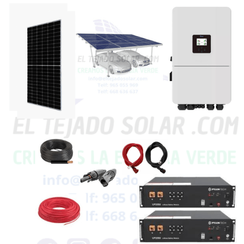 Kit Deye 8000 W ⚡ panel 590 W 42 kW al dia 🌞 Pylontech US5000 🔋parking solar 2 plazas
