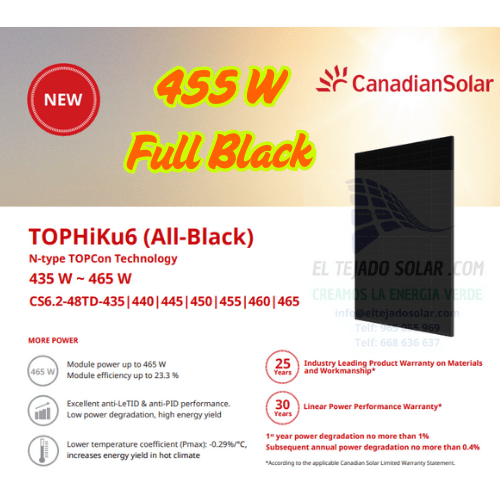 Panel Solar FULL BLACK 455 W Canadian Solar 144 TOPHiKu6