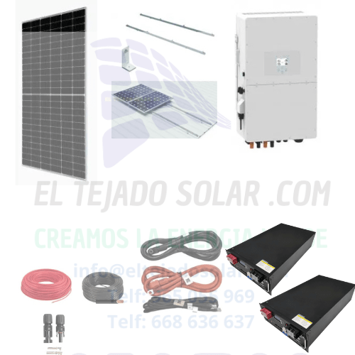 kit Deye BACKUP HIBRIDO 10 kW 230 V ⚡ panel 605 W 50 kW dia ☀️ cubierta de chapa 🔋 5120 W