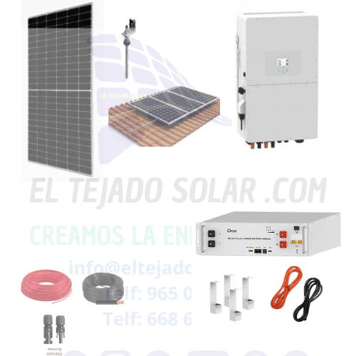 Kit solar híbrido Deye off grid 5000 W monofásico ⚡ panel 600 W 🌞 con batería 🔋 teja