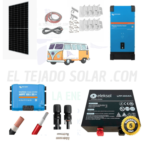 Kit solar camper 12 V 490 Wp con regulador MPPT Victron 50 A y batería de litio 200 Ah