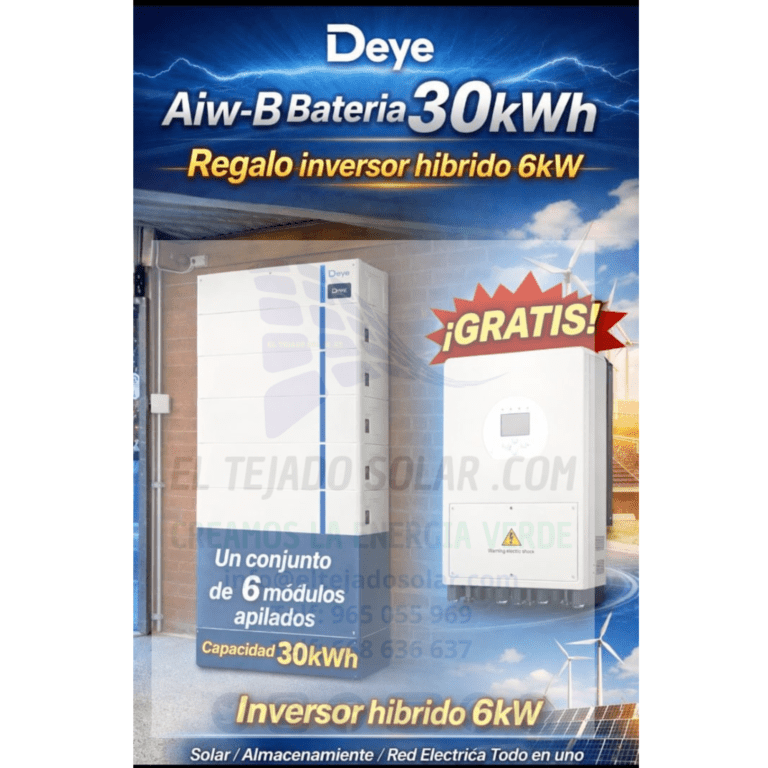 30 kWh Deye Bateria Aiw B + BMS + Inversor Deye 6 kW 48 V