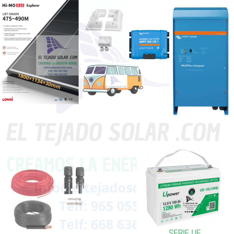 Kit solar camper 12 V 480 Wp con regulador MPPT Victron 35 A y batería de litio 100 Ah, panel de 480 W Longi