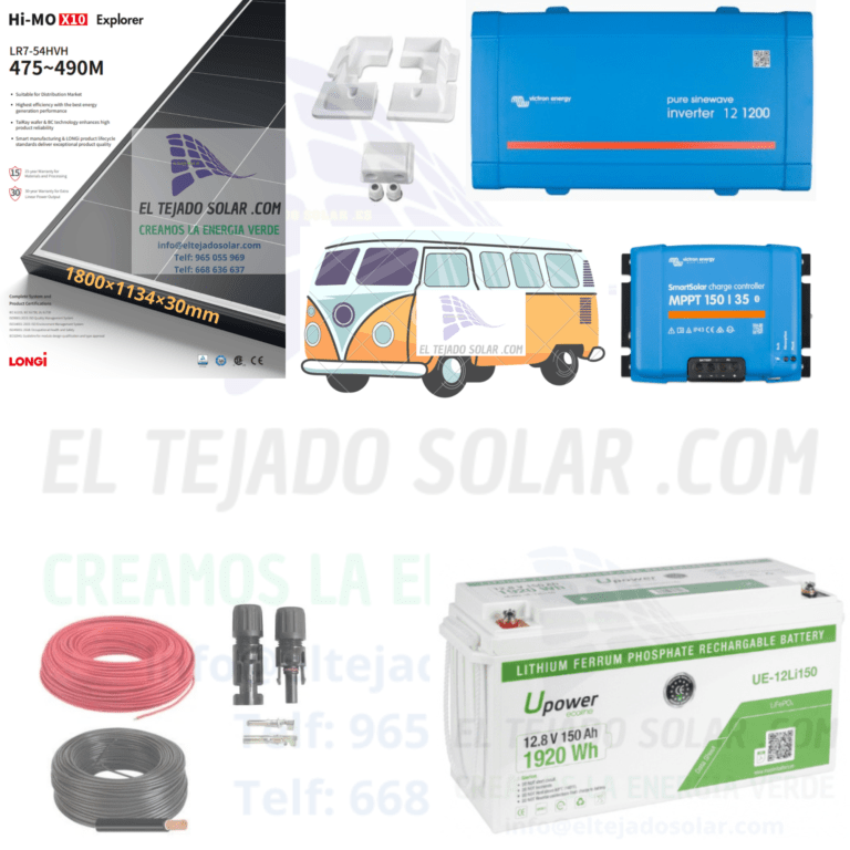 Kit solar camper 12 V 480 Wp con regulador MPPT Victron 35 A y batería de litio 100 Ah